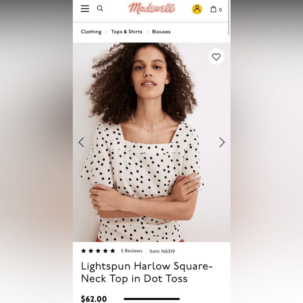 Madewell Lightspun Harlow Square Neck Top in Dot Toss - Medium